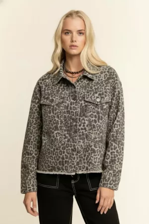wholesale clothing leopard print button front jacket davi & dani