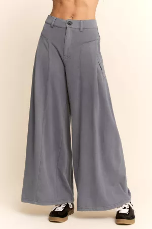 wholesale clothing high waisted front slit wide leg denim pants davi & dani