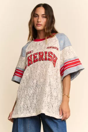 wholesale clothing lace baseball contrast cherish chenille lettering davi & dani
