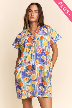 wholesale clothing plus fruit print button front shirt dress davi & dani