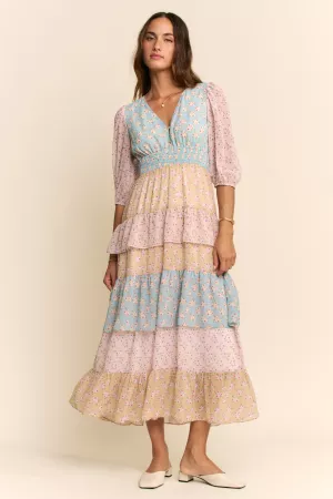 wholesale clothing flower printed chiffon v-neck maxi dress davi & dani