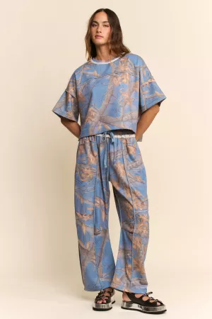 wholesale clothing camo print lounge top and tie leg pants set davi & dani