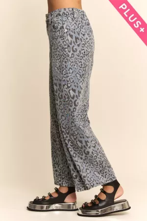 wholesale clothing plus leopard print front slit wide leg jeans davi & dani
