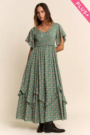 wholesale clothing plus v-neck ruffle cape back neck maxi dress davi & dani