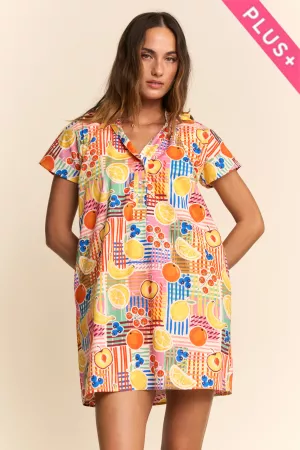 wholesale clothing plus fruit print button front shirt dress davi & dani