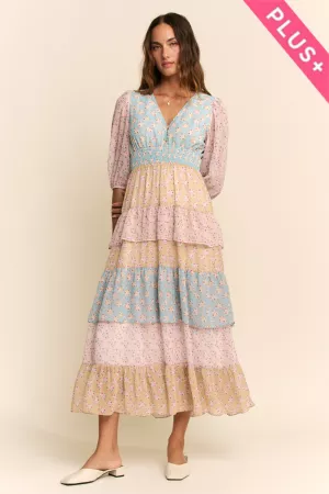 wholesale clothing plus flower printed chiffon v-neck maxi dress davi & dani