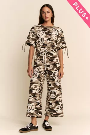 wholesale clothing plus patwork camouflage short sleeve jumpsuit davi & dani