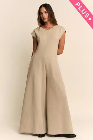 wholesale clothing plus soft knit stitches wide leg open jumpsuit davi & dani