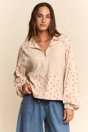 wholesale clothing floral half zip pullover top davi & dani