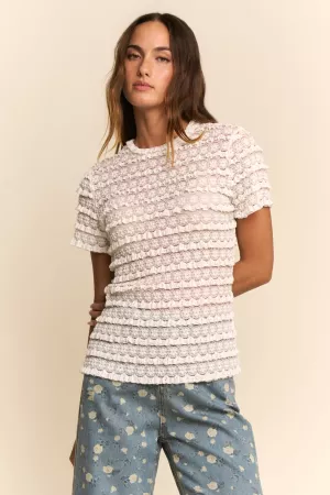 wholesale clothing ruffle lace short sleeve mesh top davi & dani