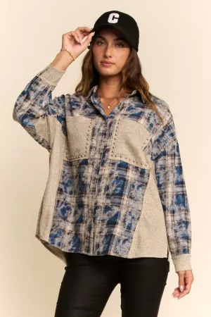 wholesale clothing air-sprayed plaid pocket button front shirt top davi & dani