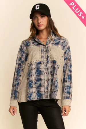 wholesale clothing plus air-sprayed plaid button front shirt top davi & dani