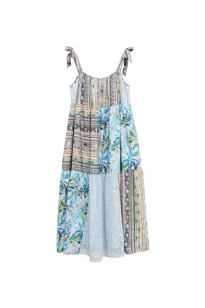 wholesale clothing print mix matched lace block detail midi dress davi & dani