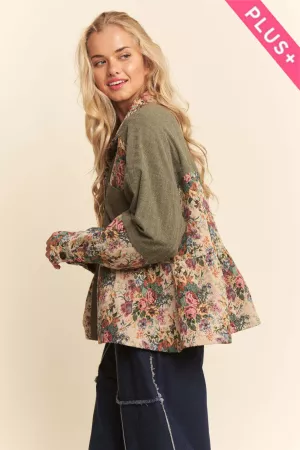 wholesale clothing plus garden blocked button front peplum shirt davi & dani