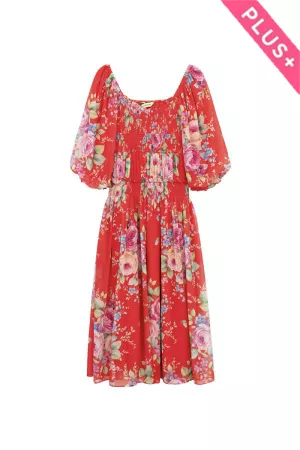 wholesale clothing plus flower printed chiffon maxi dress davi & dani