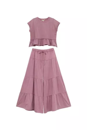 wholesale clothing ruffle bottom top and wide leg ankle pants davi & dani