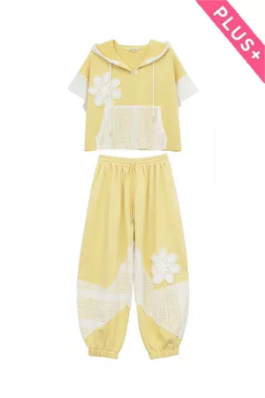 wholesale clothing plus french terry lace hoodie top jogger pants davi & dani