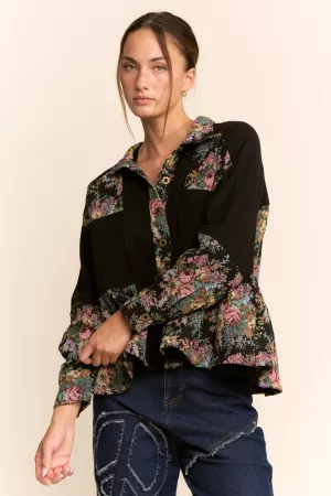 wholesale clothing garden knit blocked button front peplum shirt davi & dani