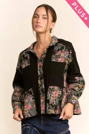 wholesale clothing plus garden blocked button front peplum shirt davi & dani