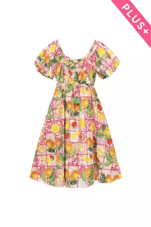 wholesale clothing plus lemon azulejo puffed sleeve smock midi dress davi & dani