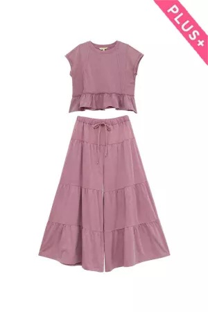 wholesale clothing plus ruffle bottom top and wide leg ankle pants davi & dani