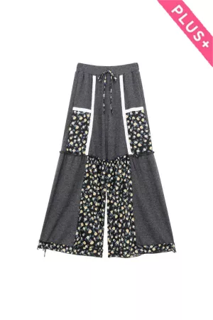 wholesale clothing plus waffle knit flower print elastic waist pant davi & dani