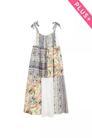 wholesale clothing plus print mix matched lace block midi dress davi & dani