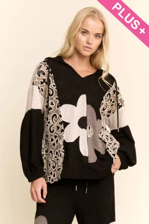 wholesale clothing plus hoodie oversized knnit top with flower patch davi & dani