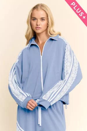 wholesale clothing plus lace and tape detail zipper front jacket davi & dani