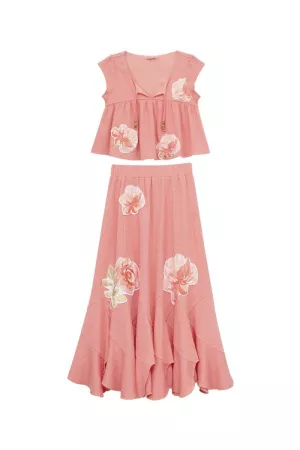 wholesale clothing crinkled knit top elastic waist maxi skirt set davi & dani