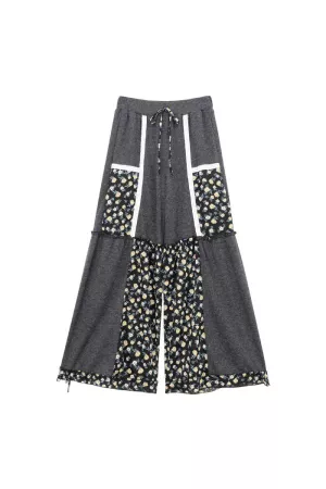 wholesale clothing waffle knit flower print lace elastic waist pant davi & dani