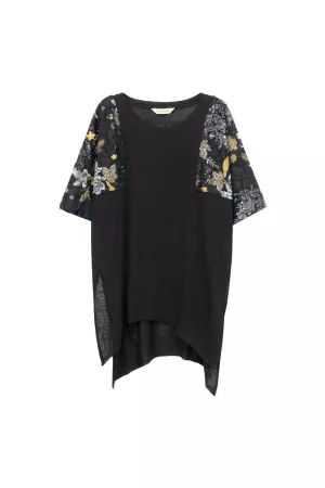 wholesale clothing sequin floral mesh sleeve high-low tunic top davi & dani