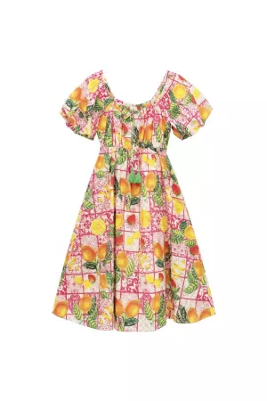 wholesale clothing lemon azulejo puffed sleeve smock midi dress davi & dani