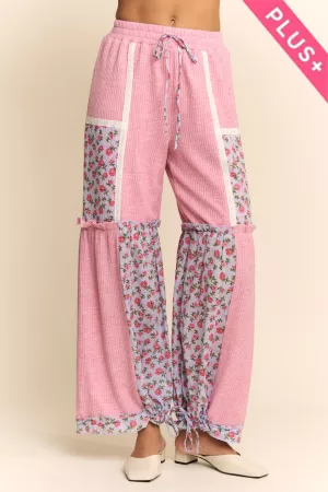 wholesale clothing plus waffle knit flower print elastic waist pant davi & dani