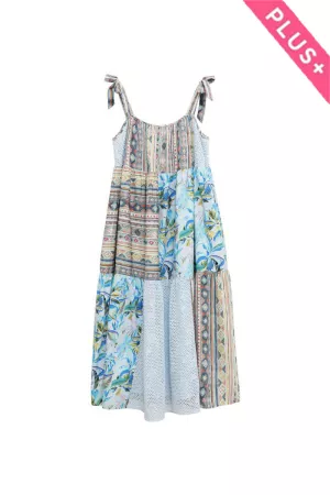 wholesale clothing plus print mix matched lace block midi dress davi & dani