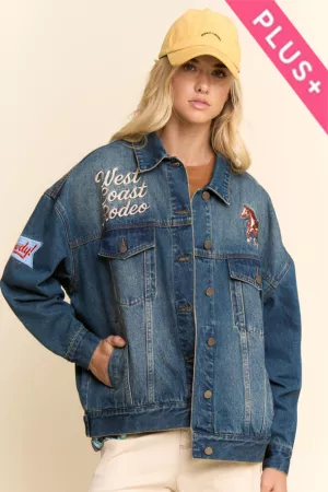 wholesale clothing plus embroidered western denim trucker jacket davi & dani