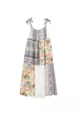 wholesale clothing print mix matched lace block detail midi dress davi & dani