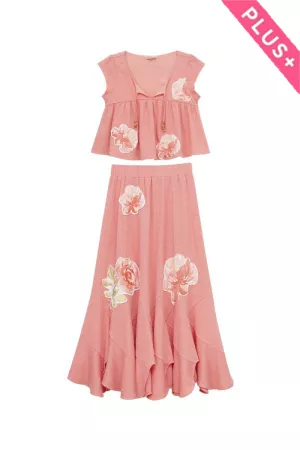 wholesale clothing plus crinkled top elastic waist maxi skirt set davi & dani