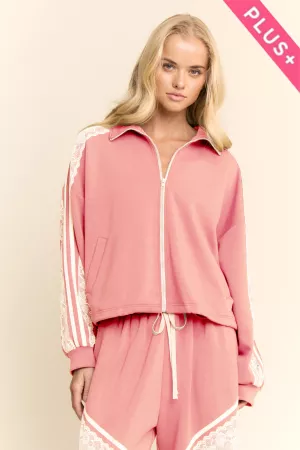 wholesale clothing plus lace and tape detail zipper front jacket davi & dani