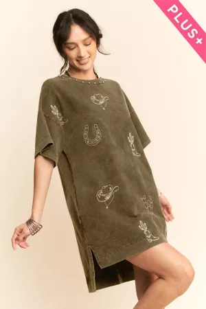 wholesale clothing plus mineral embroidered short sleeve terry dress davi & dani