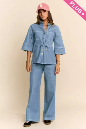 wholesale clothing plus dark wash denim shirt relaxed denim pant set davi & dani