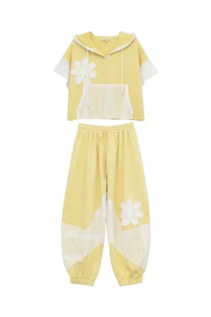 wholesale clothing french terry and lace hoodie top jogger pants davi & dani