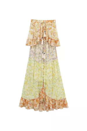 wholesale clothing mix match print blocked tube maxi dress davi & dani