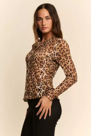 wholesale clothing leopard mesh henley top davi & dani