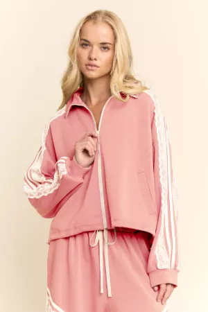 wholesale clothing lace and tape detail zipper front jacket davi & dani