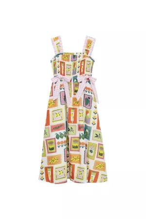 wholesale clothing fruits printed smocking bodice midi dress davi & dani