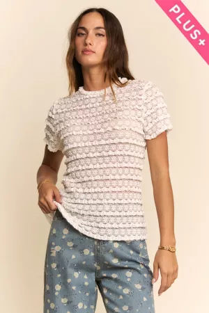 wholesale clothing plus ruffle lace short sleeve mesh top davi & dani