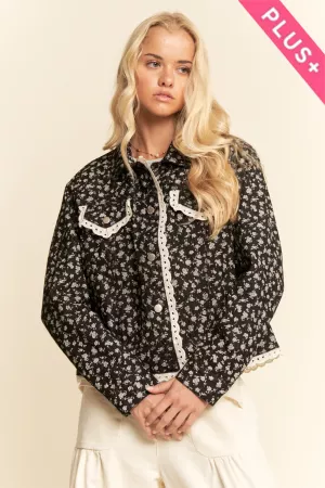 wholesale clothing plus ditsy floral printed lace edge detail jacket davi & dani