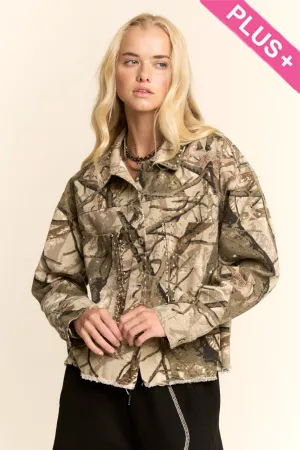 wholesale clothing plus real camo denim jacket stud pocket front davi & dani