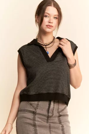 wholesale clothing french terry boxy fit vest knit sleeveless top davi & dani